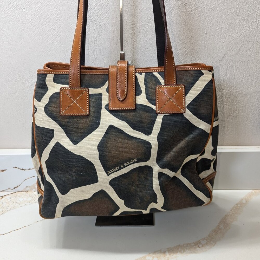 Dooney & Bourke Giraffe on canvas w/leather & blue duck. EUC. - Picture 4 of 8